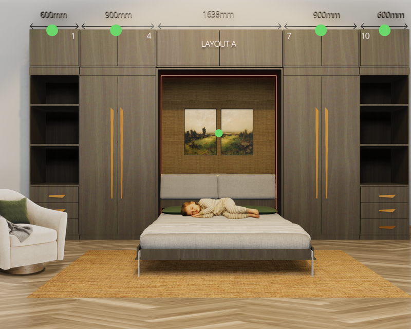 Wall Wardrobe and bed layout